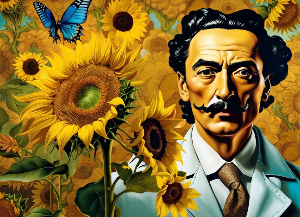 Dr. Salvador Dali surrounded by Sunflowers🌻 inspired by Vincent Van Gogh