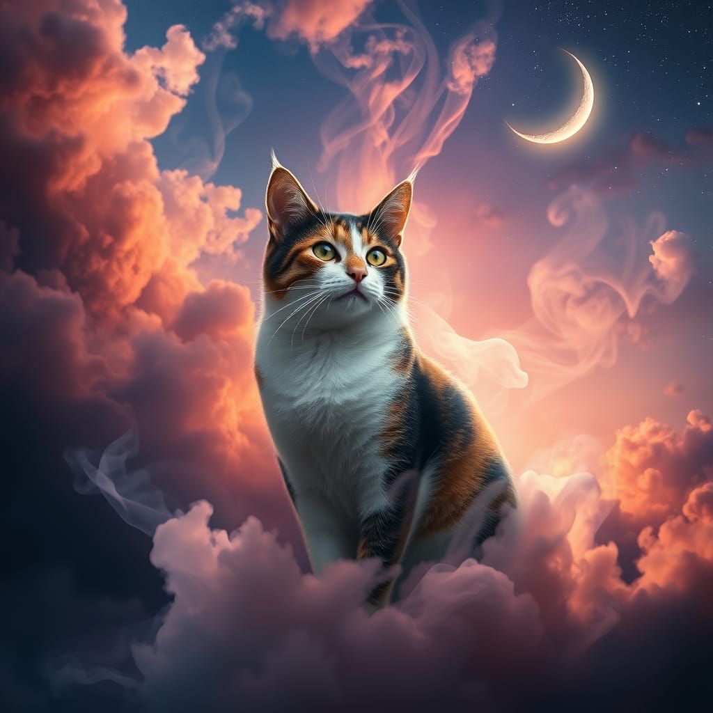 Serene Cat Emerges from Cosmic Mist in Photorealistic Style