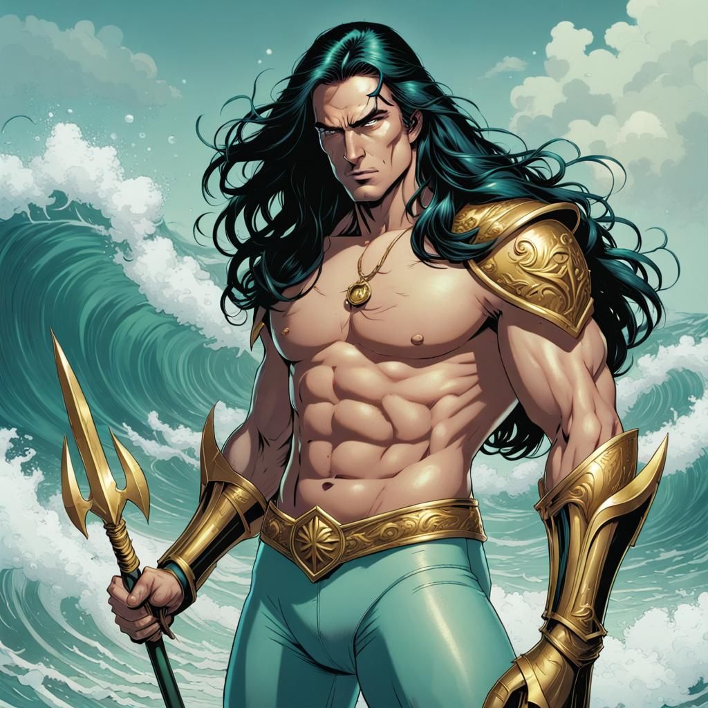 Poseidon Emerges from the Sea: Comic Book Art