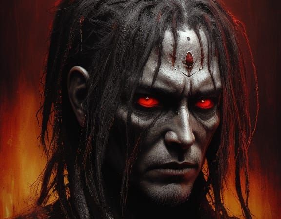 Ominous Alien Priest in Crimson Hues