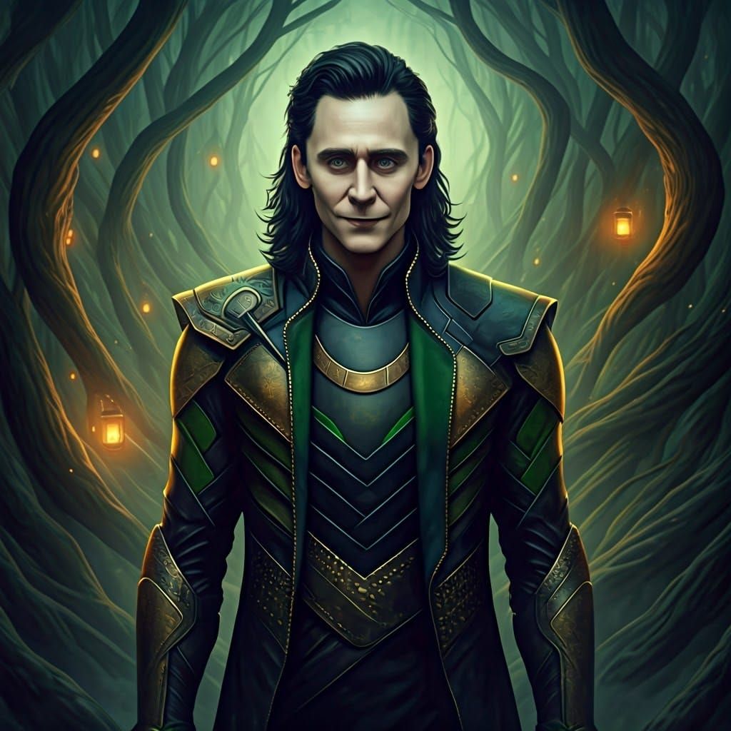 Cyberpunk God of Mischief in Gritty, Mystical Landscape