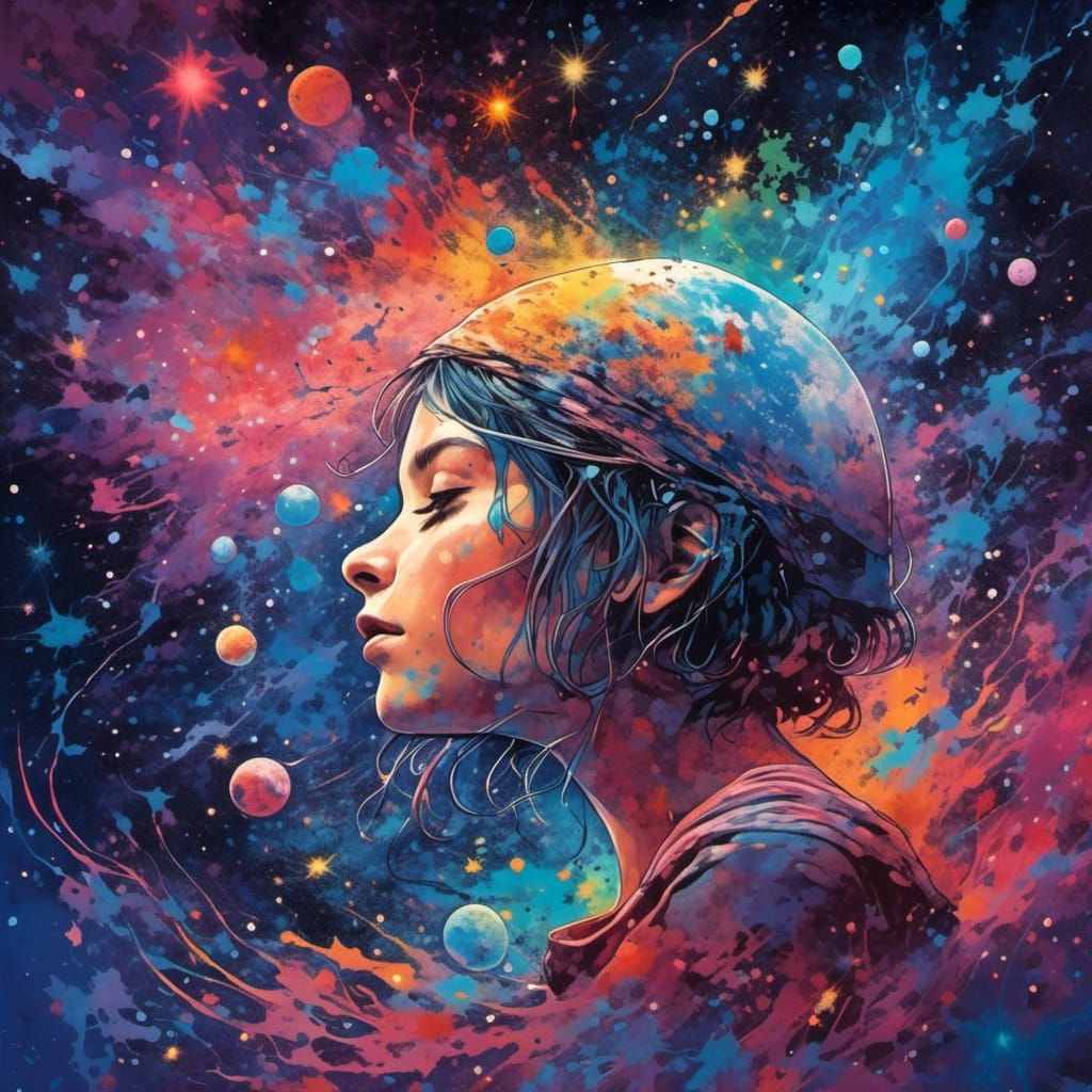 Cosmic Journey in a Colorful Galaxy Illustration