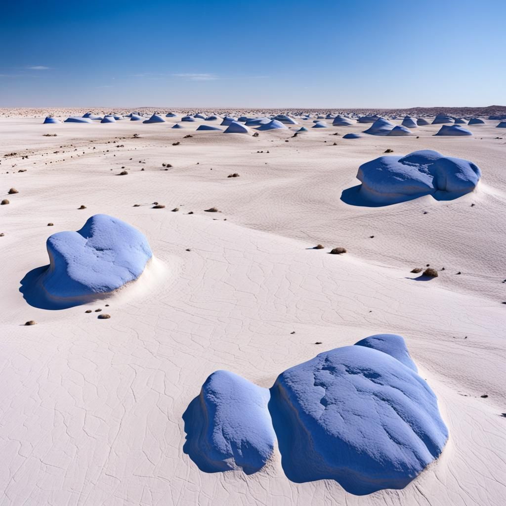 Cobalt Rocks in a White Desert Landscape