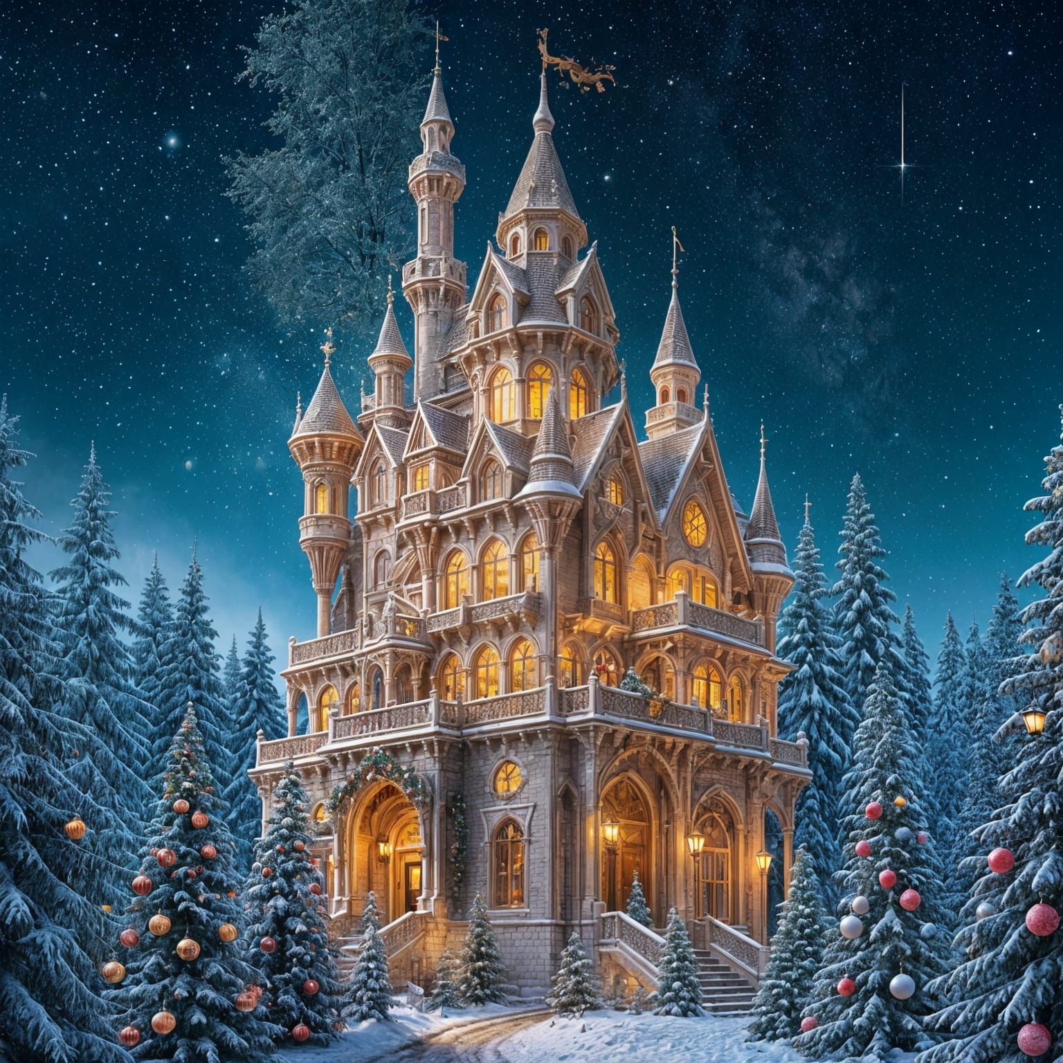 Fairytale Castle Under Starry Winter Sky