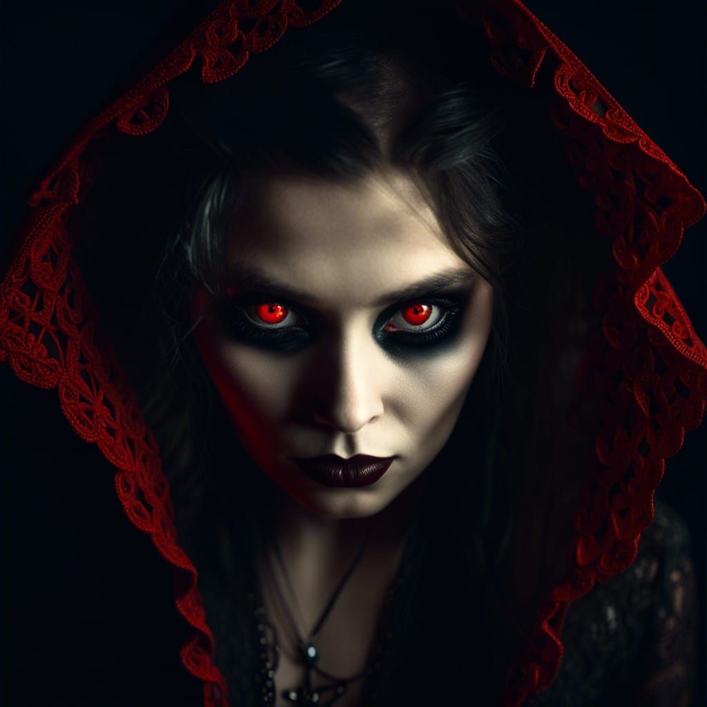 Gothic Vampire Woman with Piercing Red Eyes