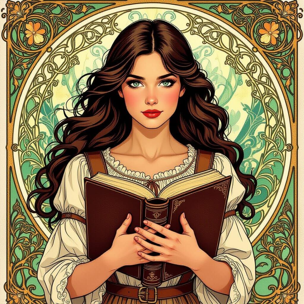 Art Nouveau Woman With Book Ready For Adventure