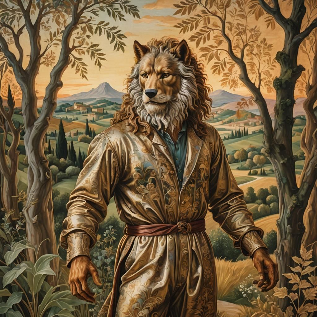 Wolfman in Renaissance Landscape, Botticelli Style