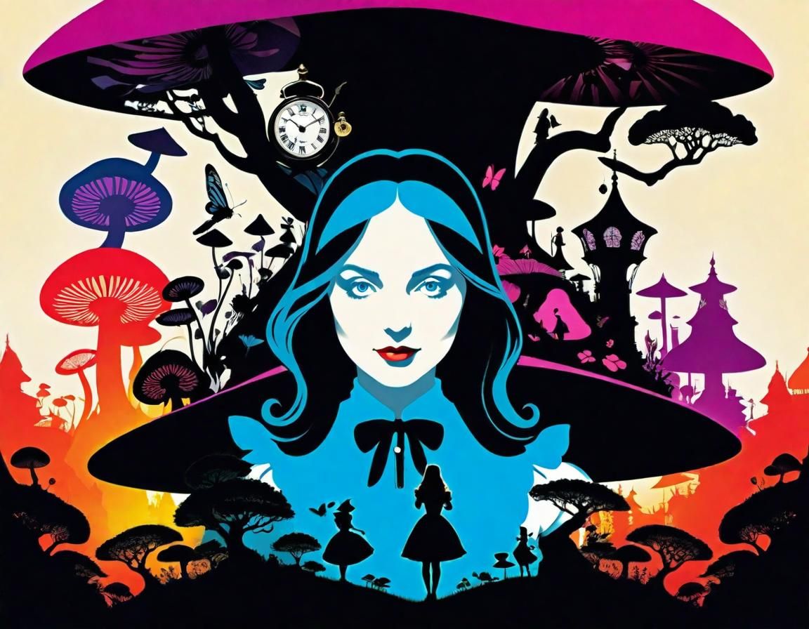 Surreal Alice in Wonderland Double Exposure Illustration