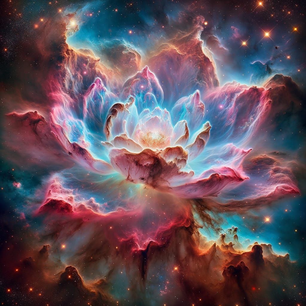Cosmic Lotus Nebula in Vibrant Colors