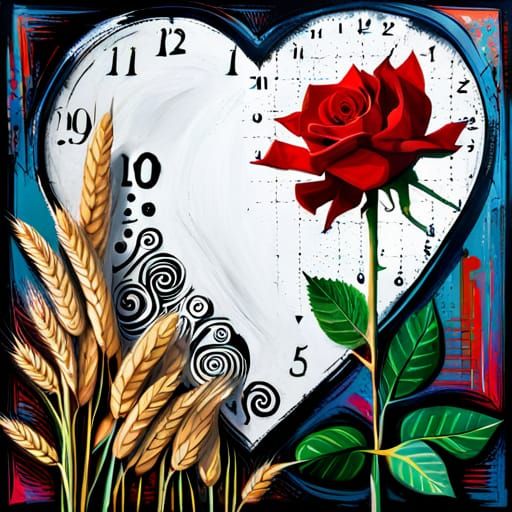 Mixed Media Floral Heart with Clock
