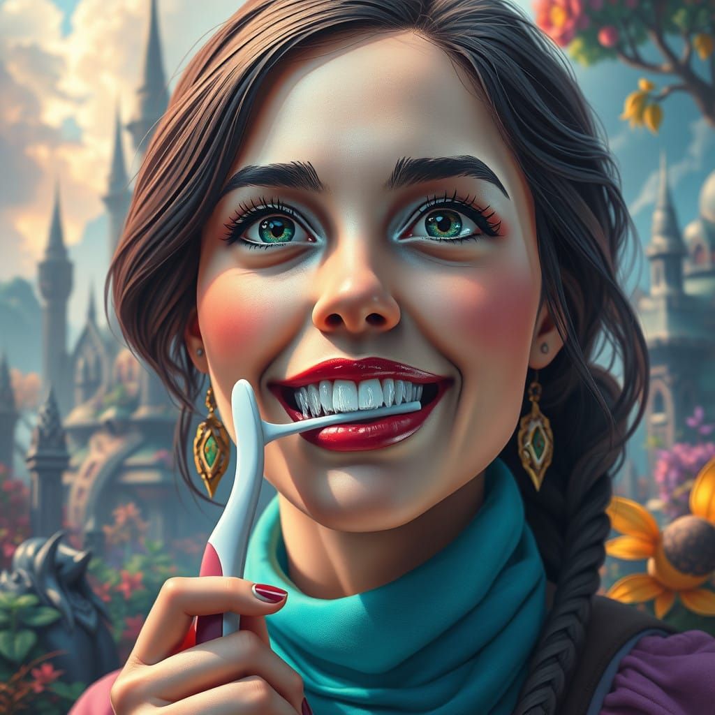 Whimsical Adventure: Woman Prepares for Fantasy Quest