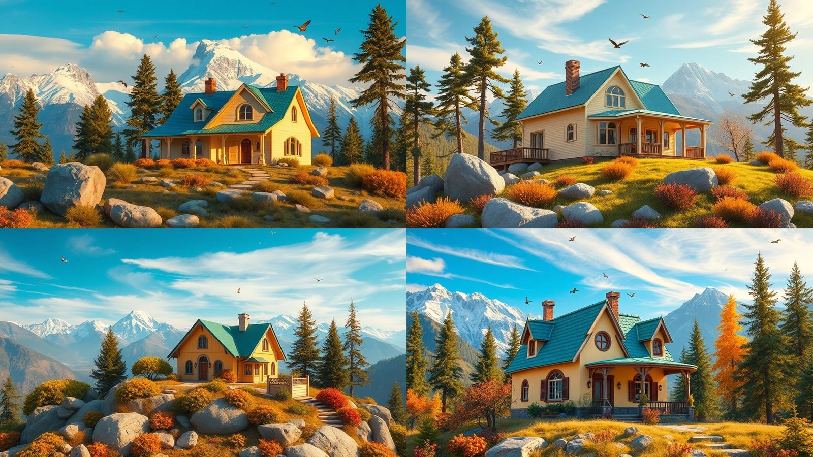 Vintage House in Mountain Scene, Detailed Matte Painting
