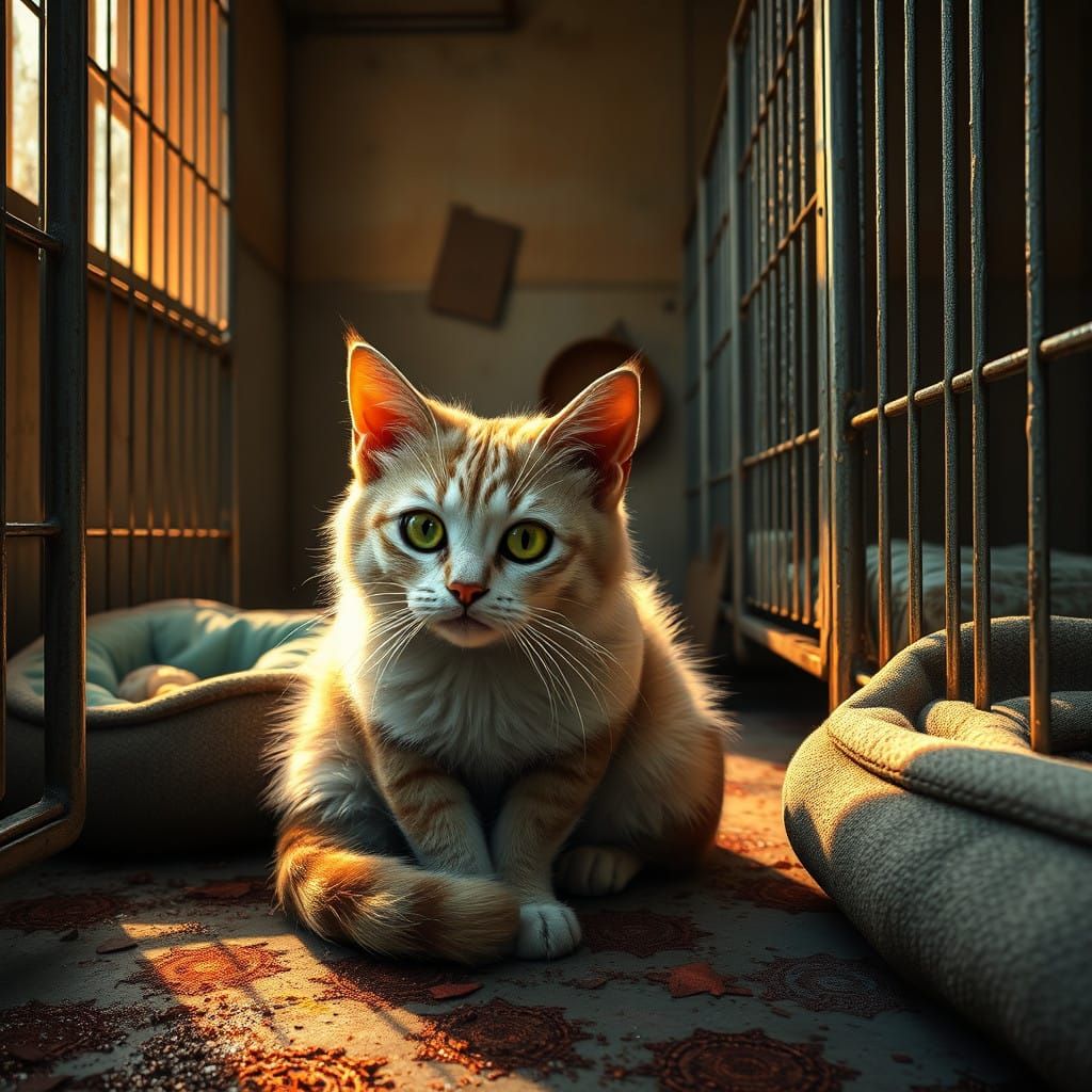 Feline Solace in a Whimsical Dog Shelter