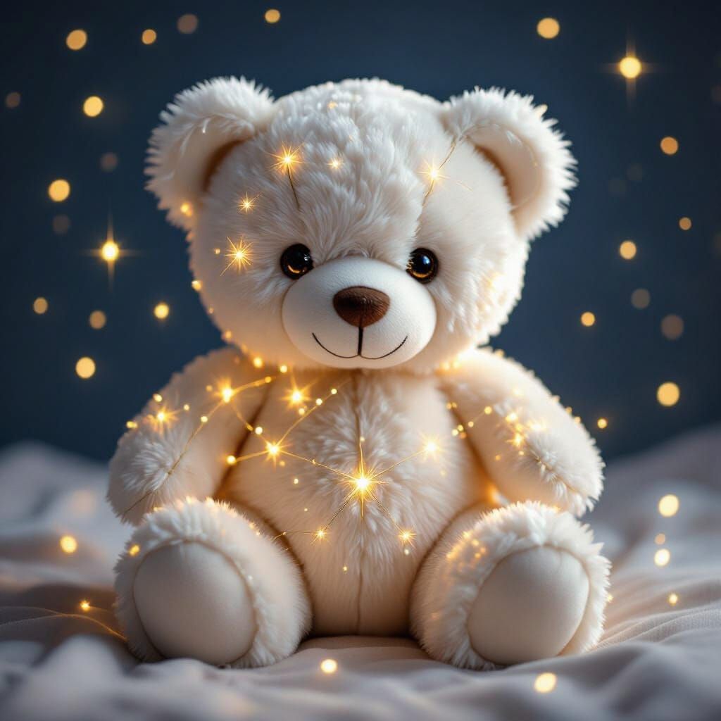 Ethereal Teddy Bear with Golden Constellations