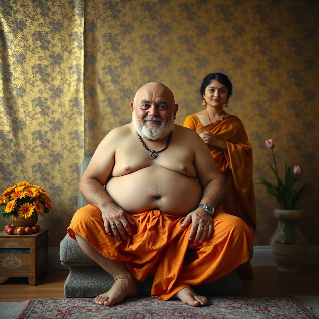 Ancient Sage Receives Devotee in Lavish Setting