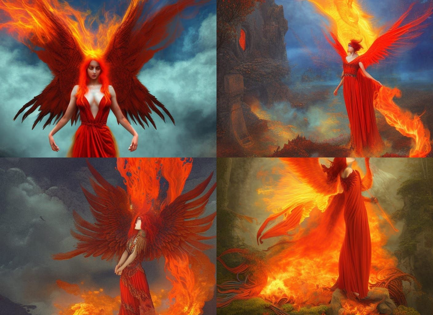 Fire Goddess with Wings, Gothic Art Style