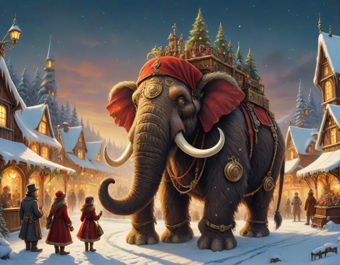 Steampunk Christmas Woolly Mammoth in Festive Style