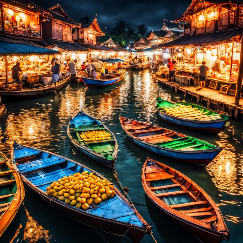Vibrant Thai Night Market Scene in Cinematic Style