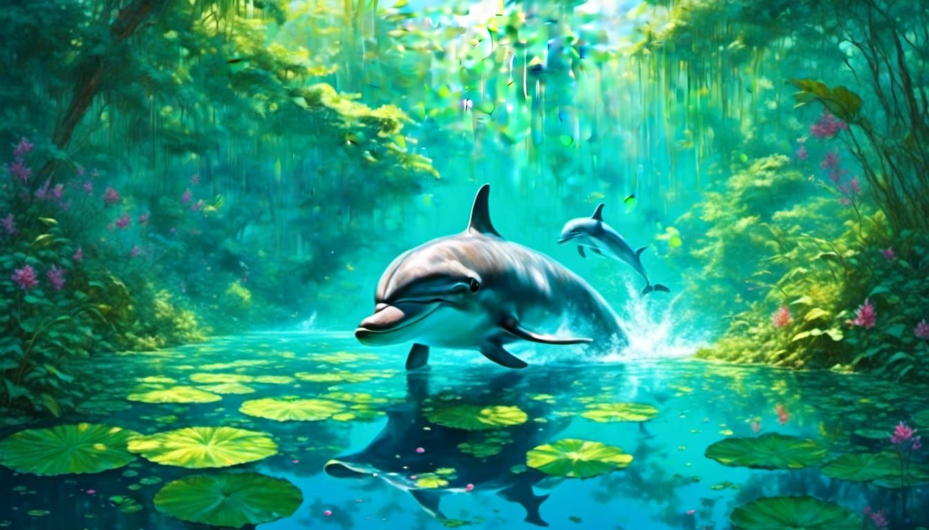 Dolphin in Water Digital Painting Furry Art