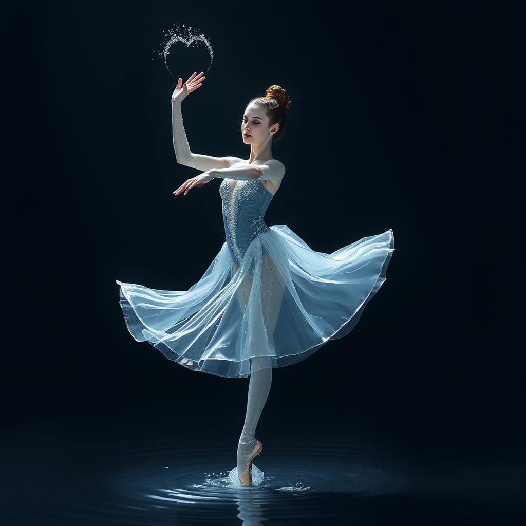 Ethereal Water Ballerina in Dramatic Arabesque Pose