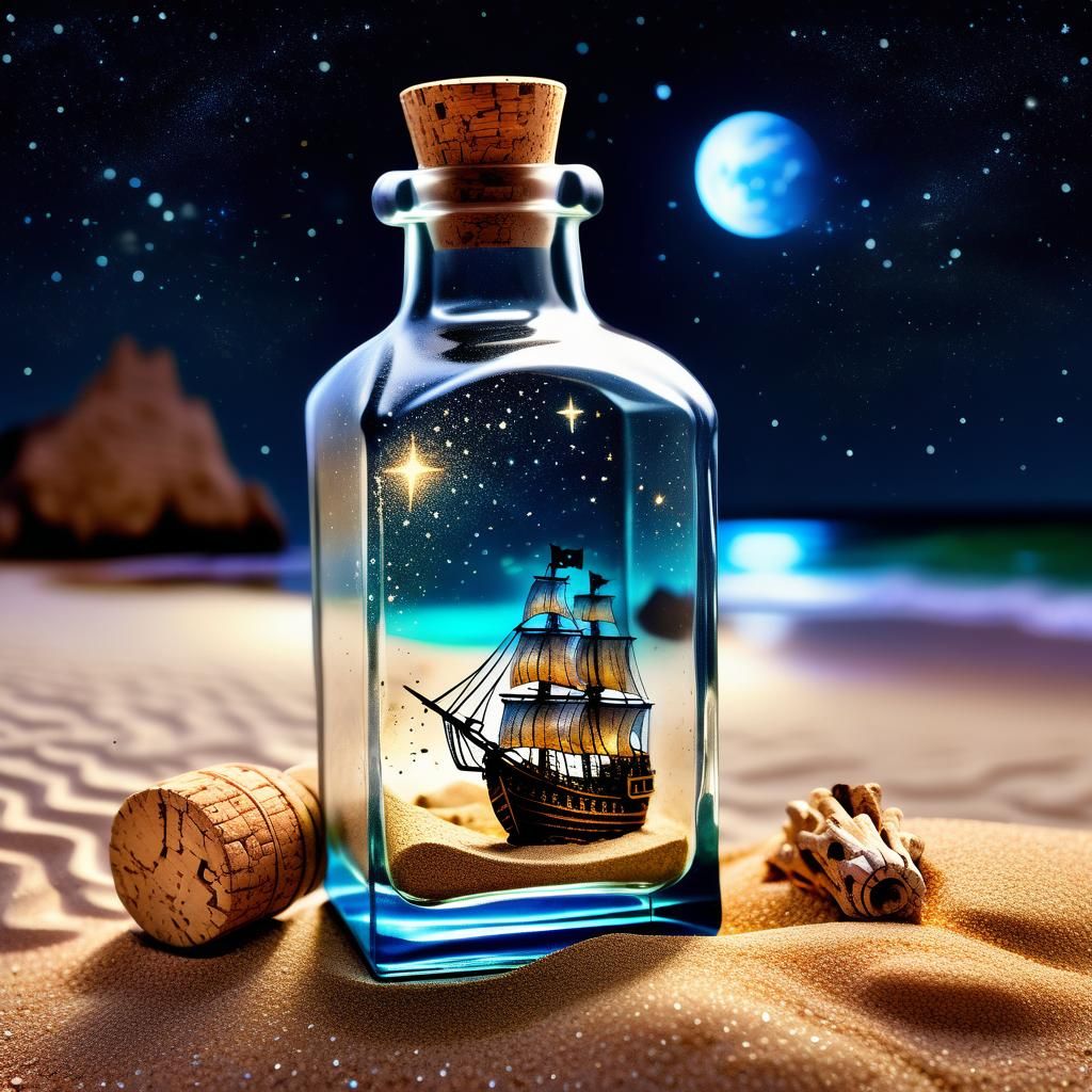 Pirate Ship in a Bottle: Watercolor Illustration