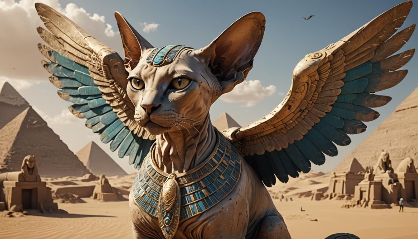 Winged Cat Sphinx: Detailed Matte Painting
