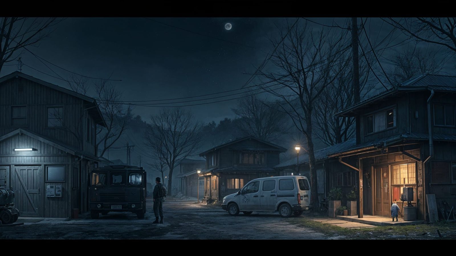 Cozy Military Base at Night in Anime Style