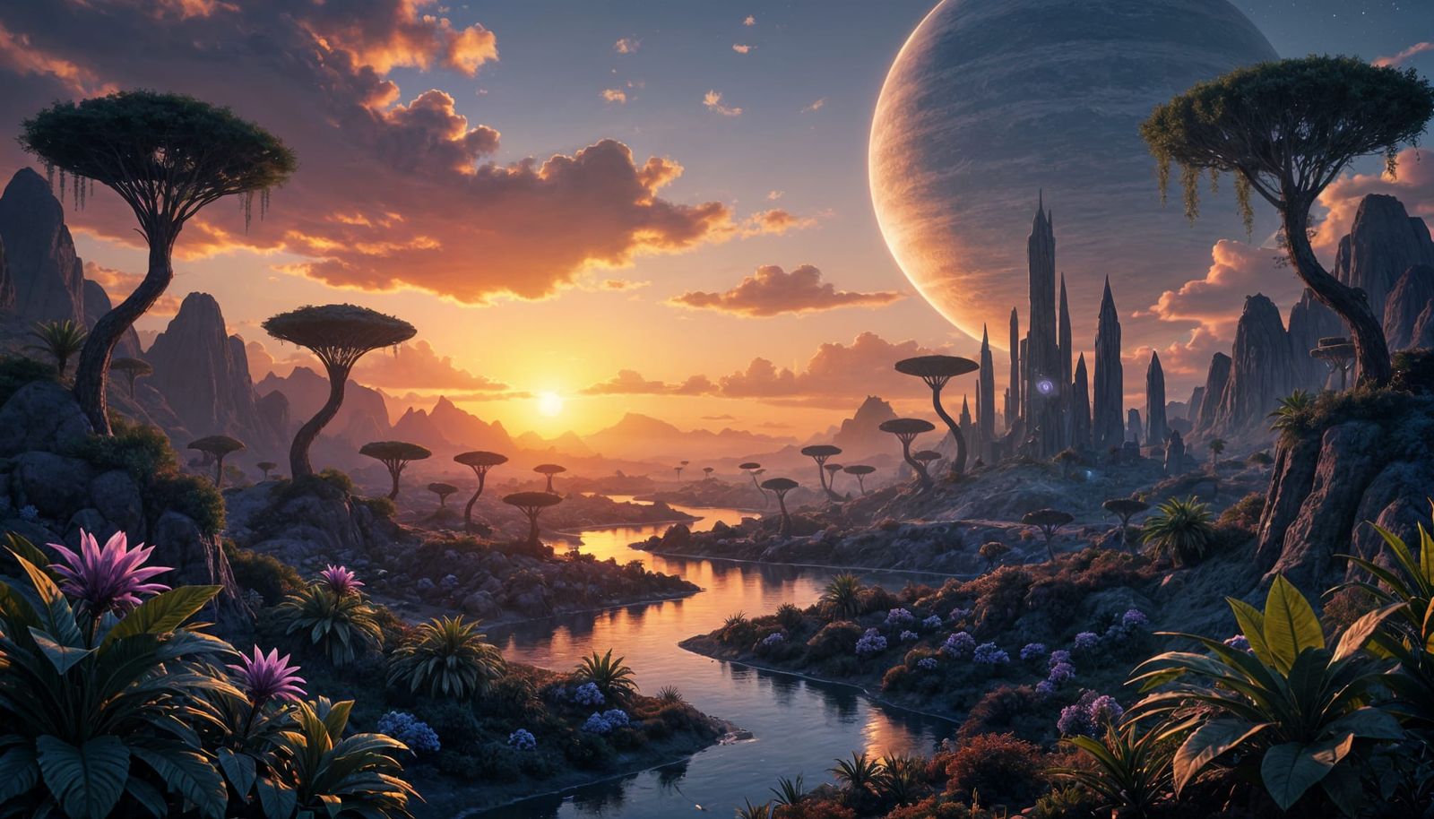 Inhabited Exoplanet Discovery in Fantasy Concept Art Style