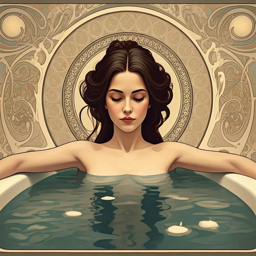 Woman in Bathtub in Art Nouveau Style