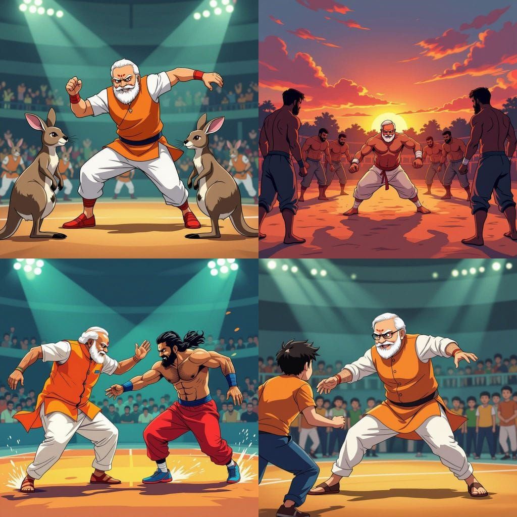 Modi Plays Kabaddi with Phrabus in Manga Style