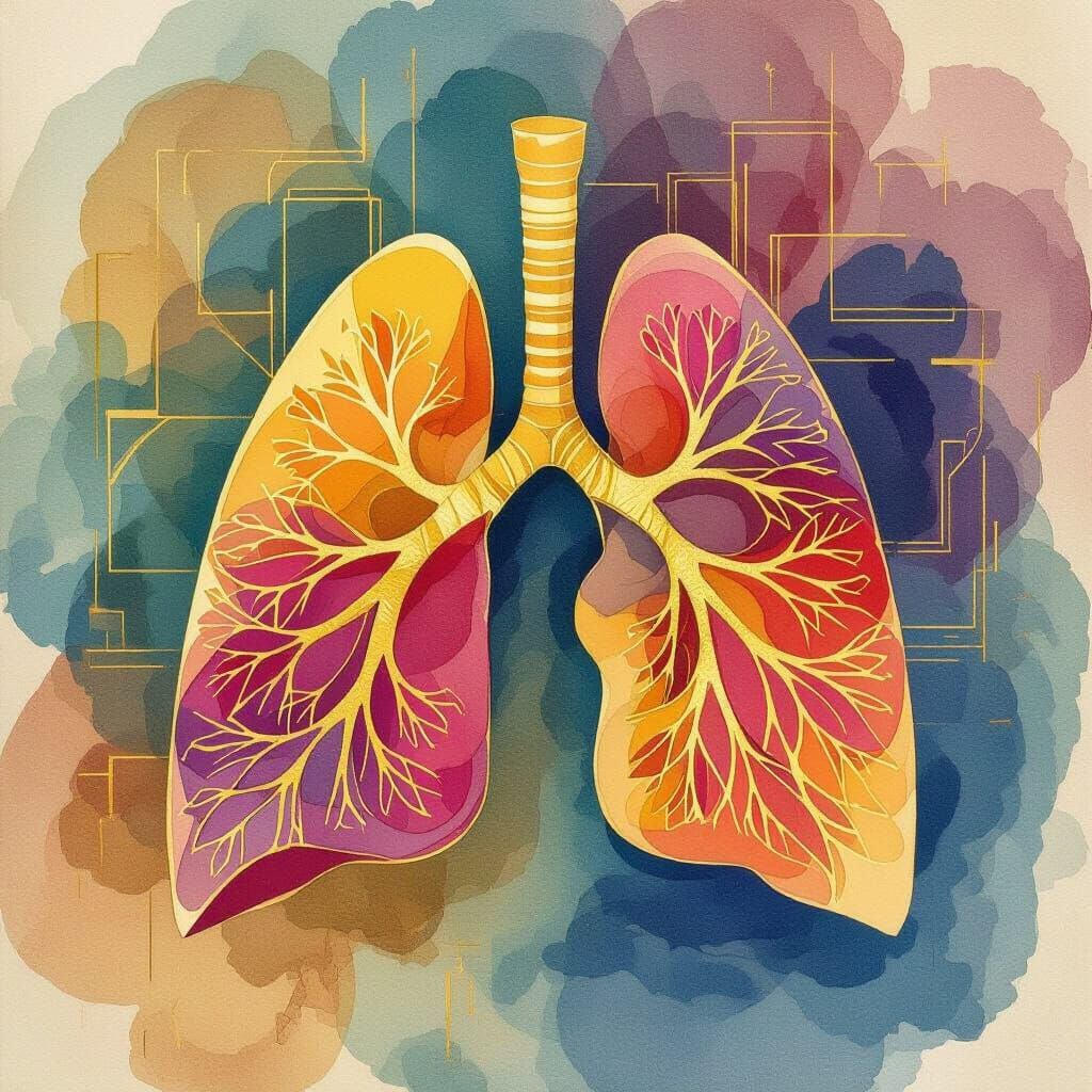 Art Deco Lung in Vibrant Watercolor Style