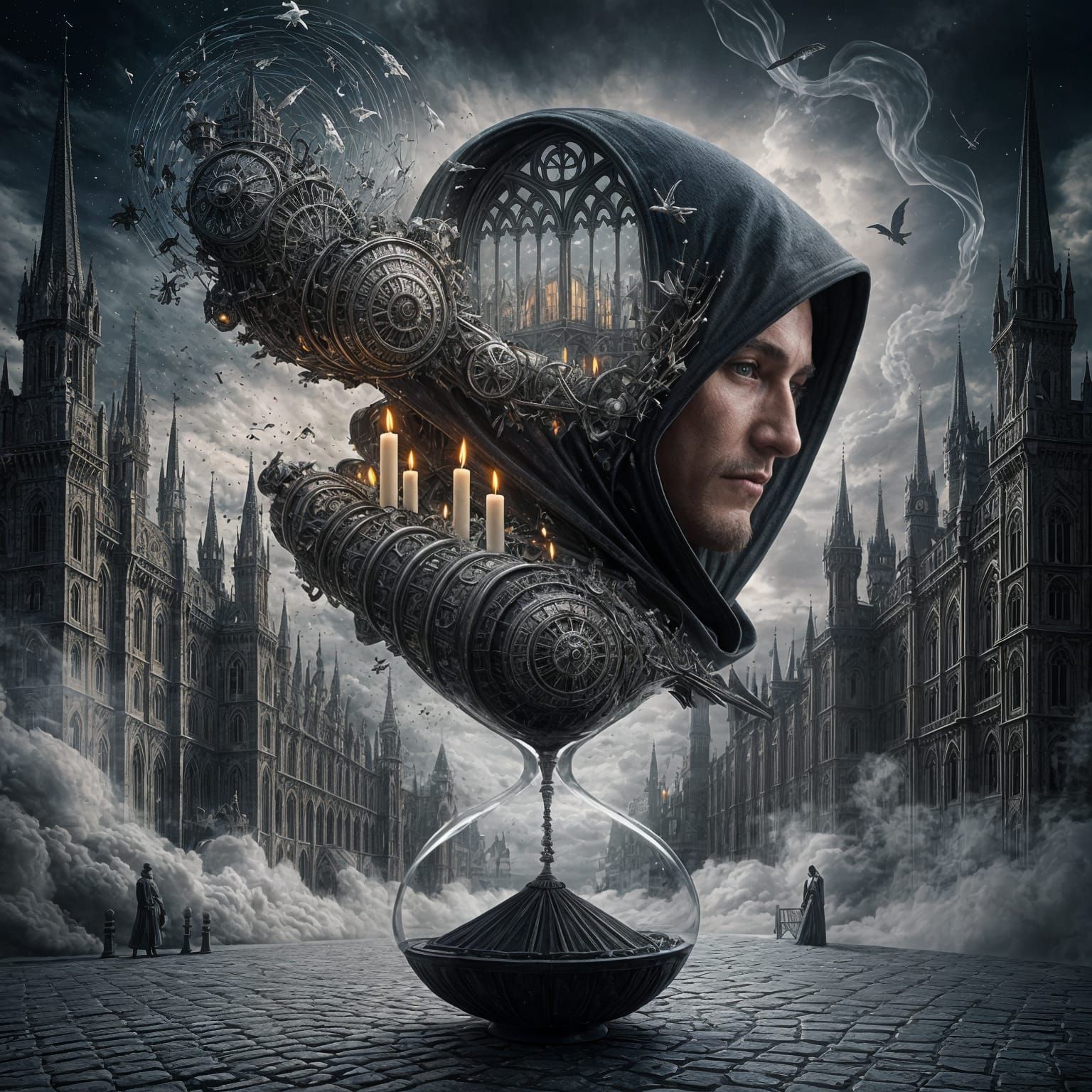 Alchemist and Gothic City in Epic Impressionism