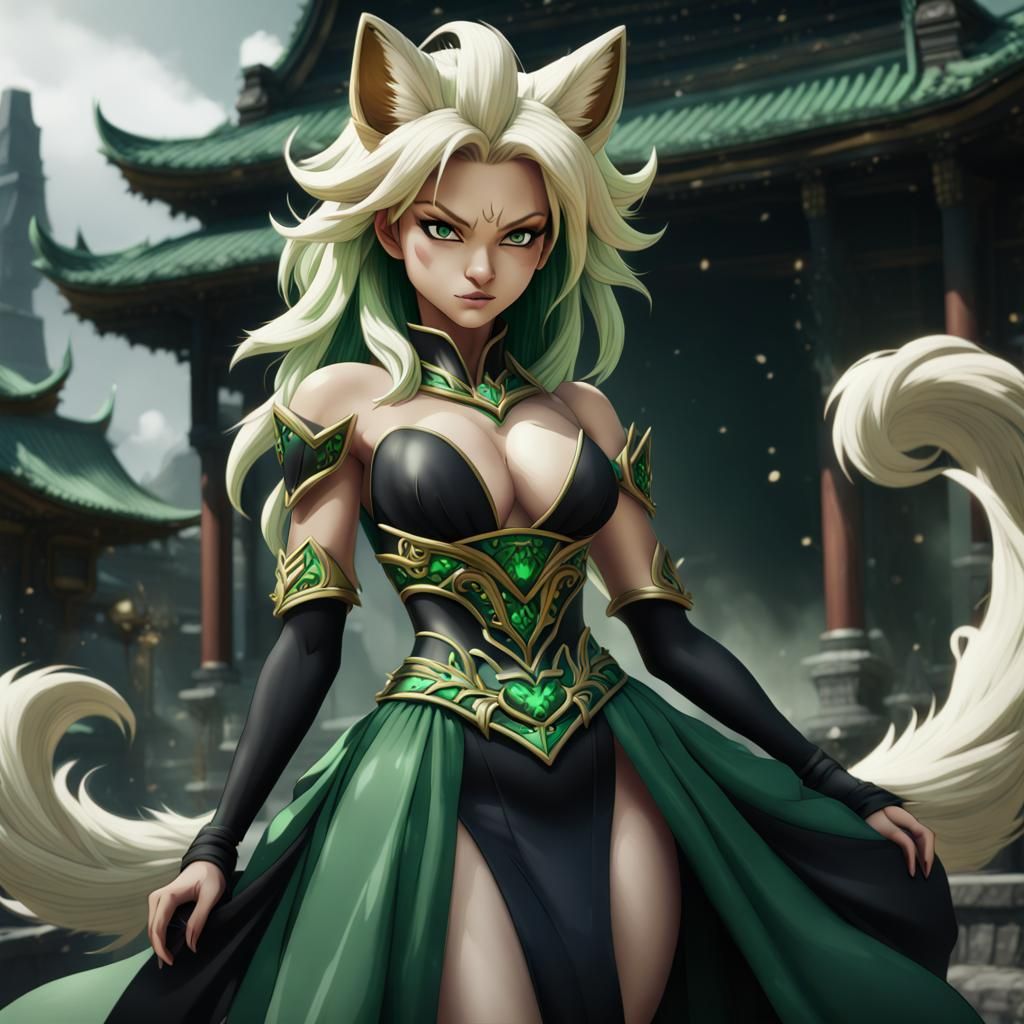 Female Super Saiyan Kitsune in Detailed Fantasy Art