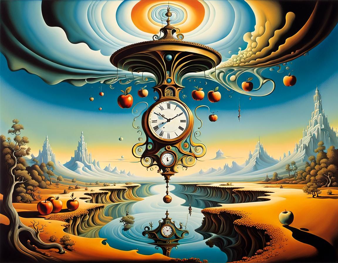 Surreal Distorted Landscape with Melting Clocks