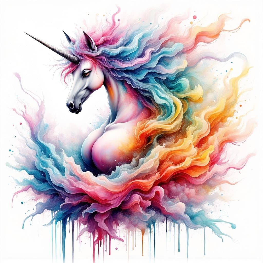 Cosmic Unicorn Emerges from Goddess Womb in Vibrant Ink