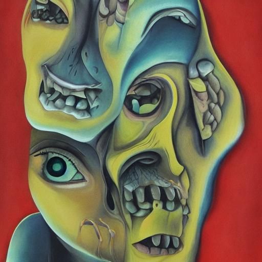 Detailed Gouache Painting of a Macabre Scene