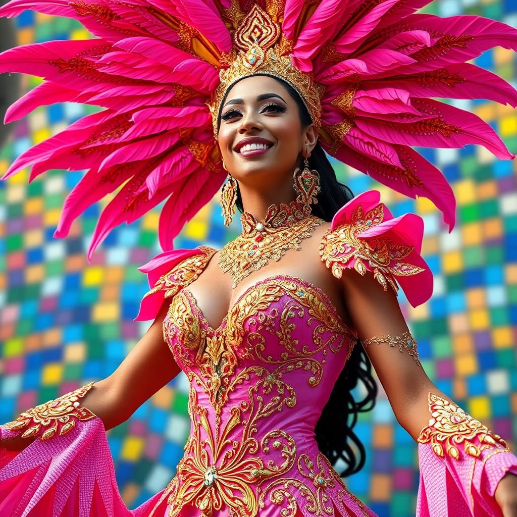 Woman in Pink and Gold at Rio Carnival