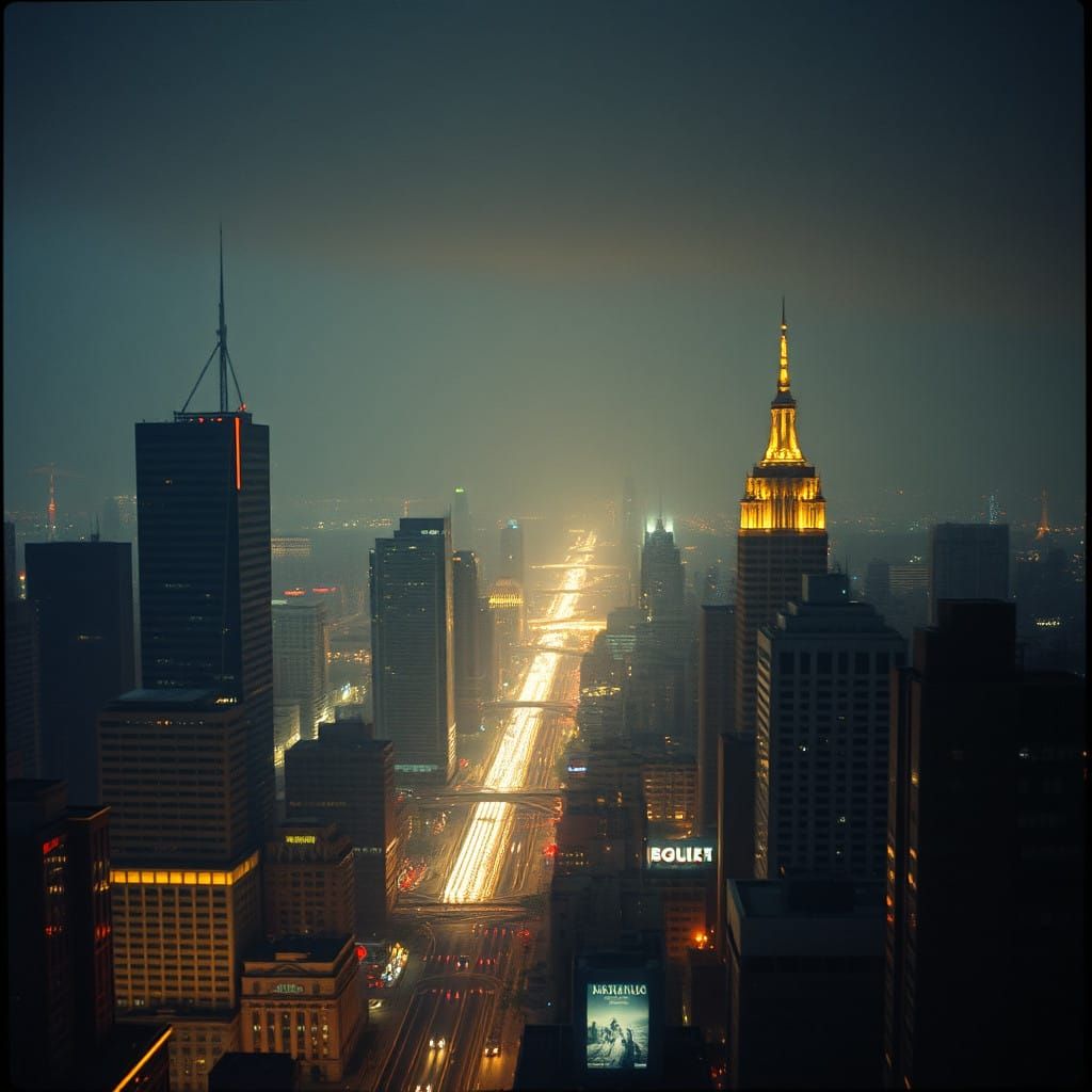 Ethereal Cityscape at Night with Cinematic Glow