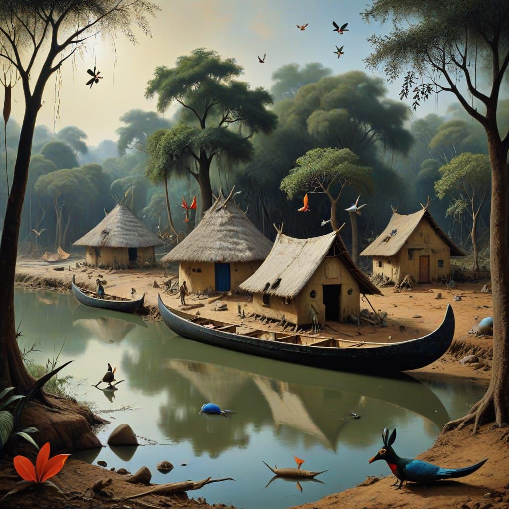 Vibrant Jungle Scene in Surrealist Style