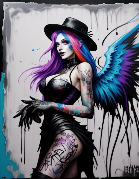 Goth Angel in Graffiti Splash Art Style