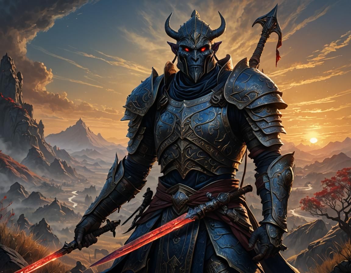 Dunmer Warrior in Mystical Morrowind Landscape