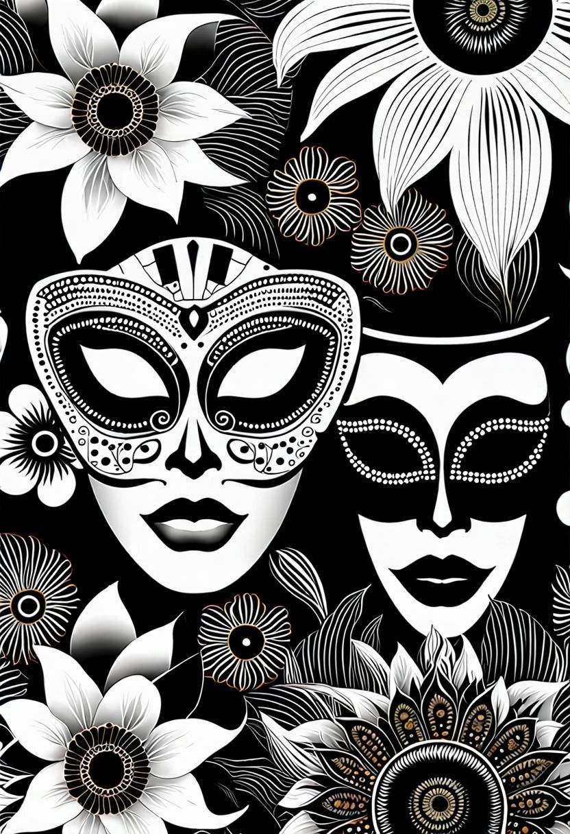 Day of the Dead Masks in Psychedelic Art Style