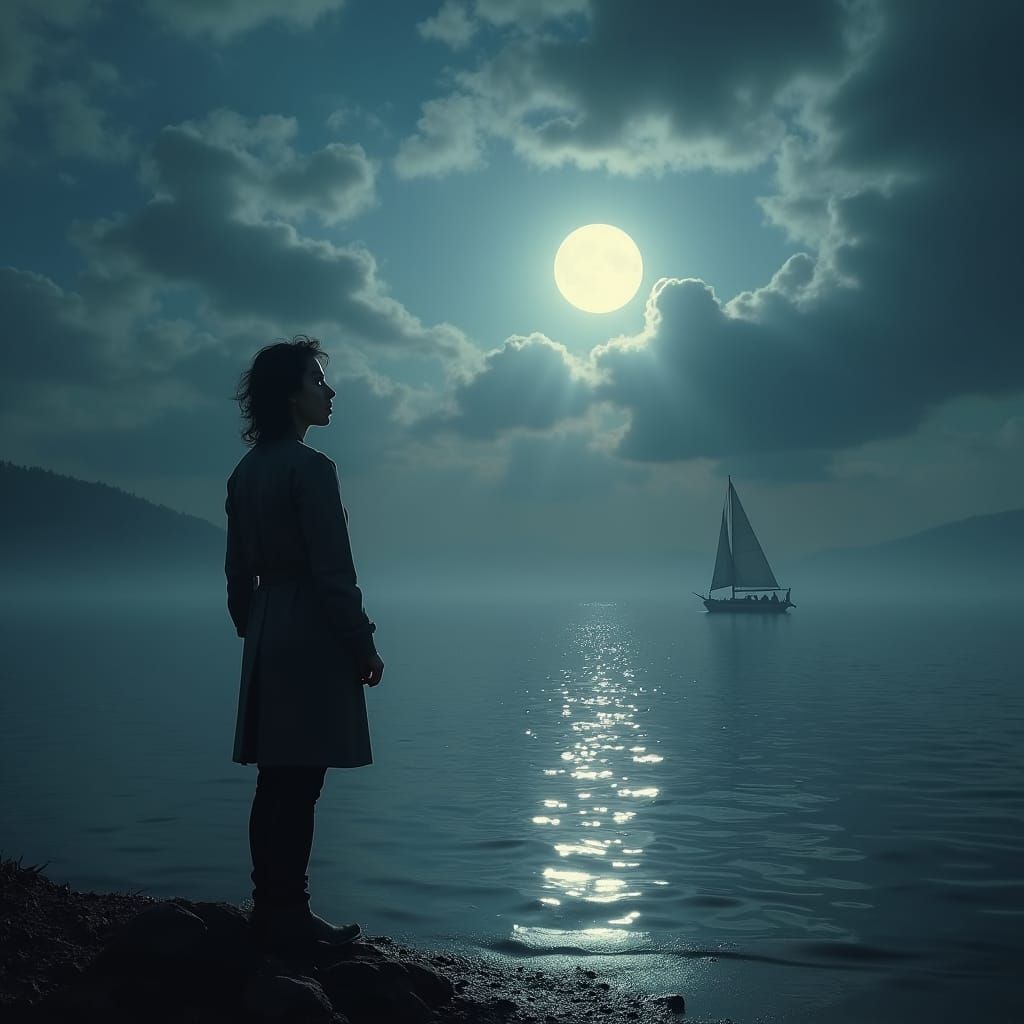 Moonlit Contemplation at Serene Lake