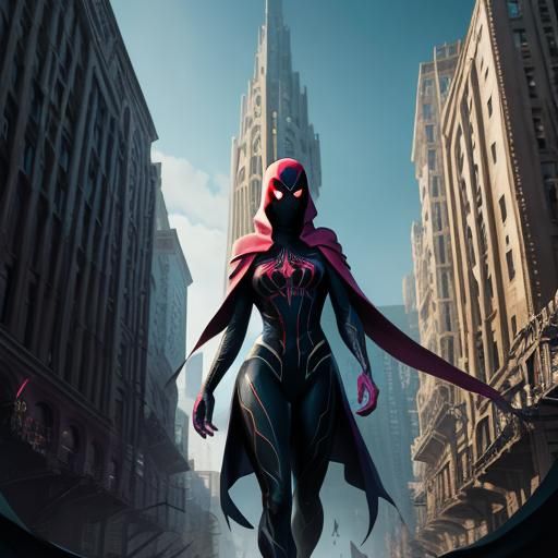 Colossal Spider Gwen Towers Over City, Detailed Matte Painti...