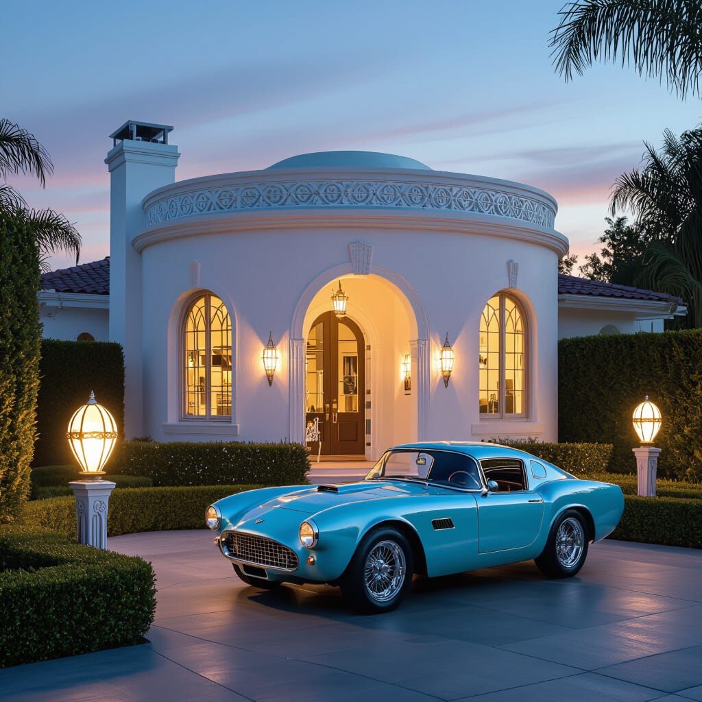 Art Deco Cottage in Hollywood at Evening