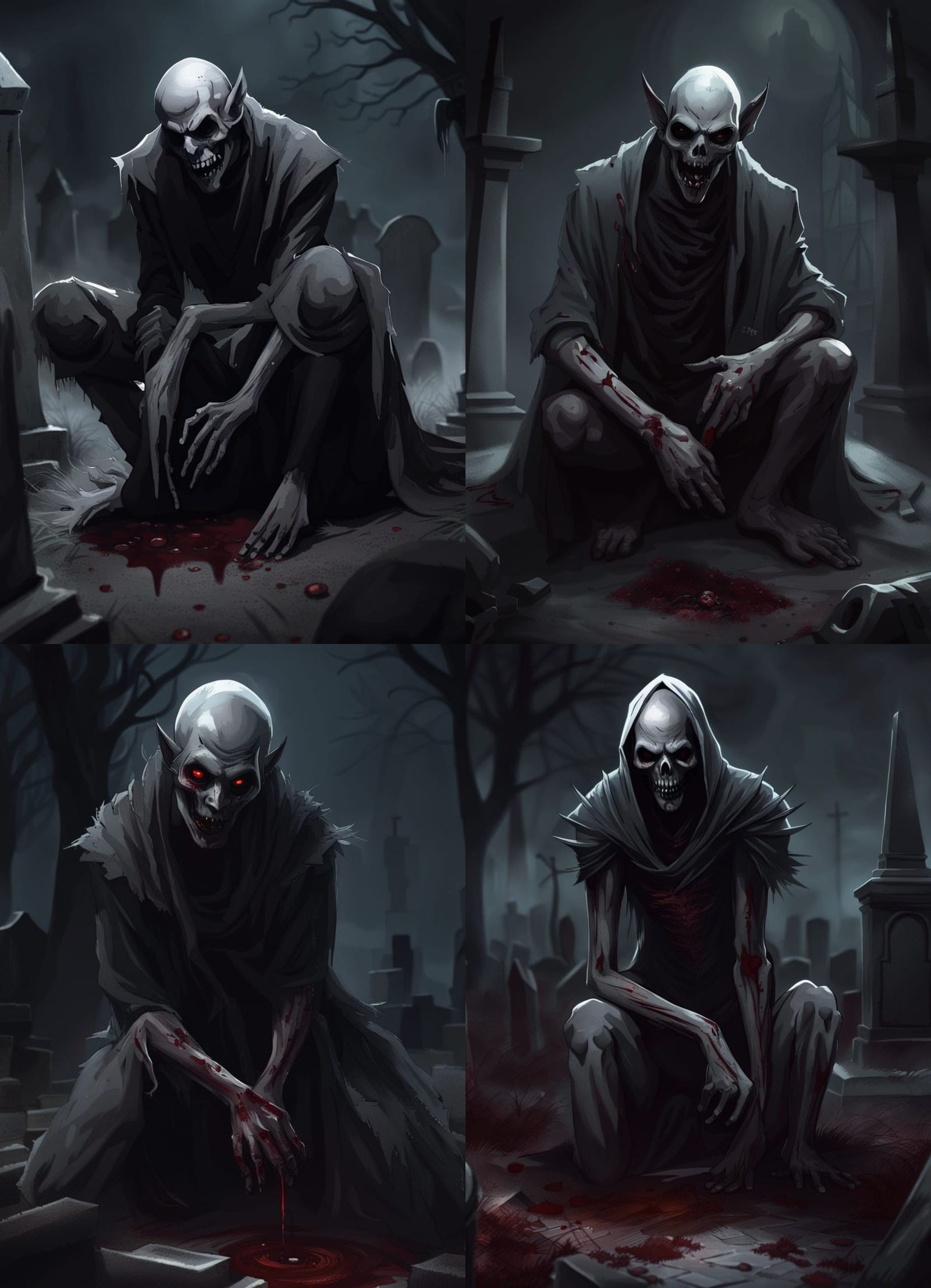 Realistic Ghoul Kneeling in Graveyard Scene