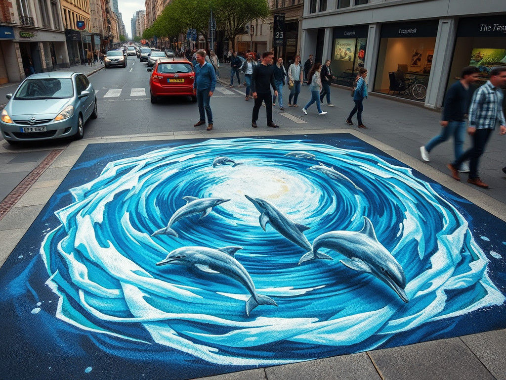 3D Chalk Art: Trompe-l'œil Whirlpool with Dolphins