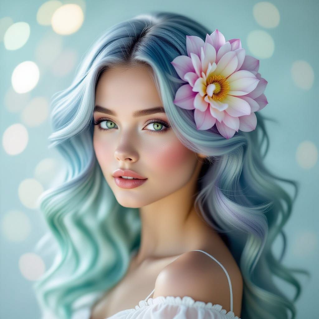 a young woman with an otherworldly beauty, her ethereal hair...