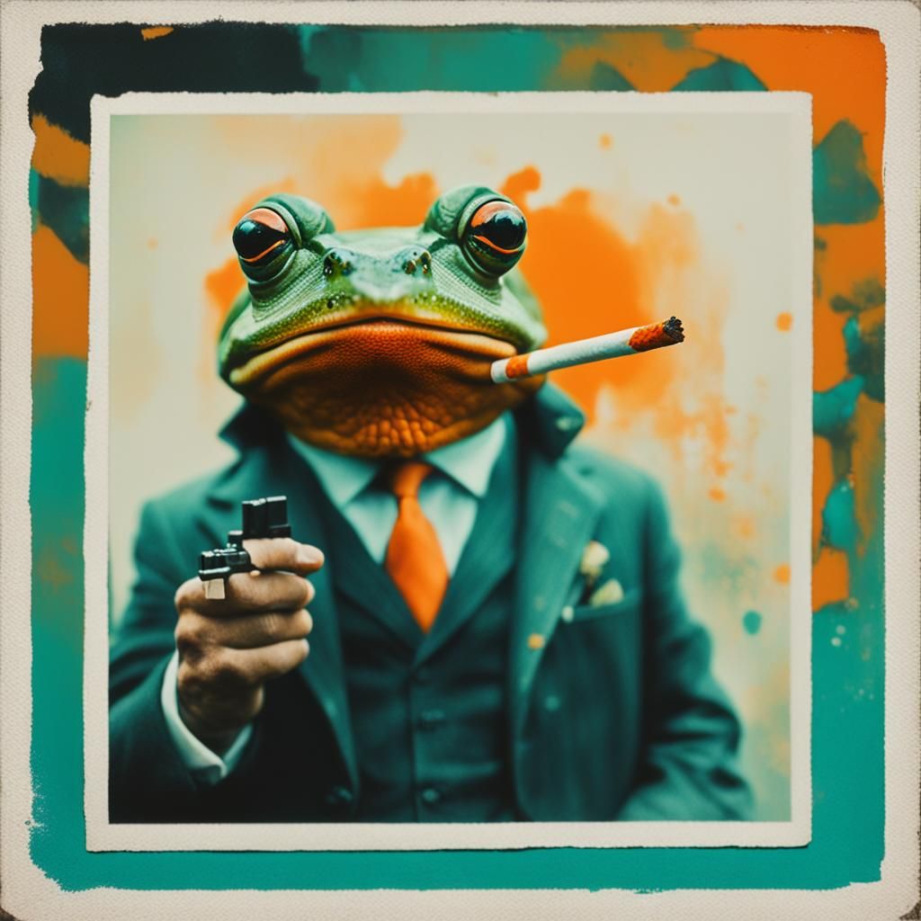 Frog Mafia Boss with Gun, Action Painting Style