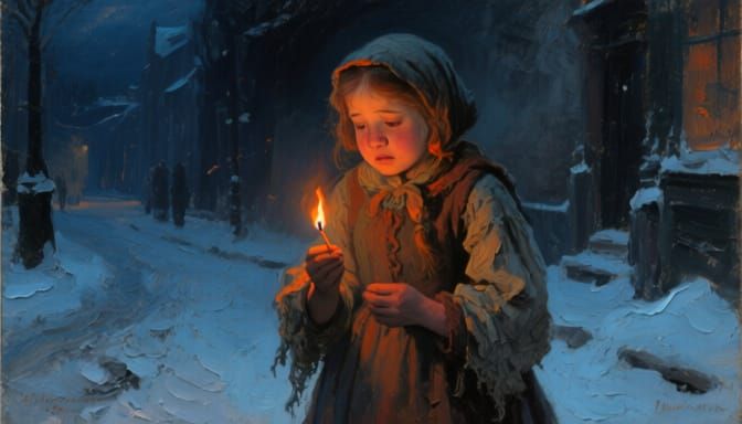The Little Match Girl in Snowy Street